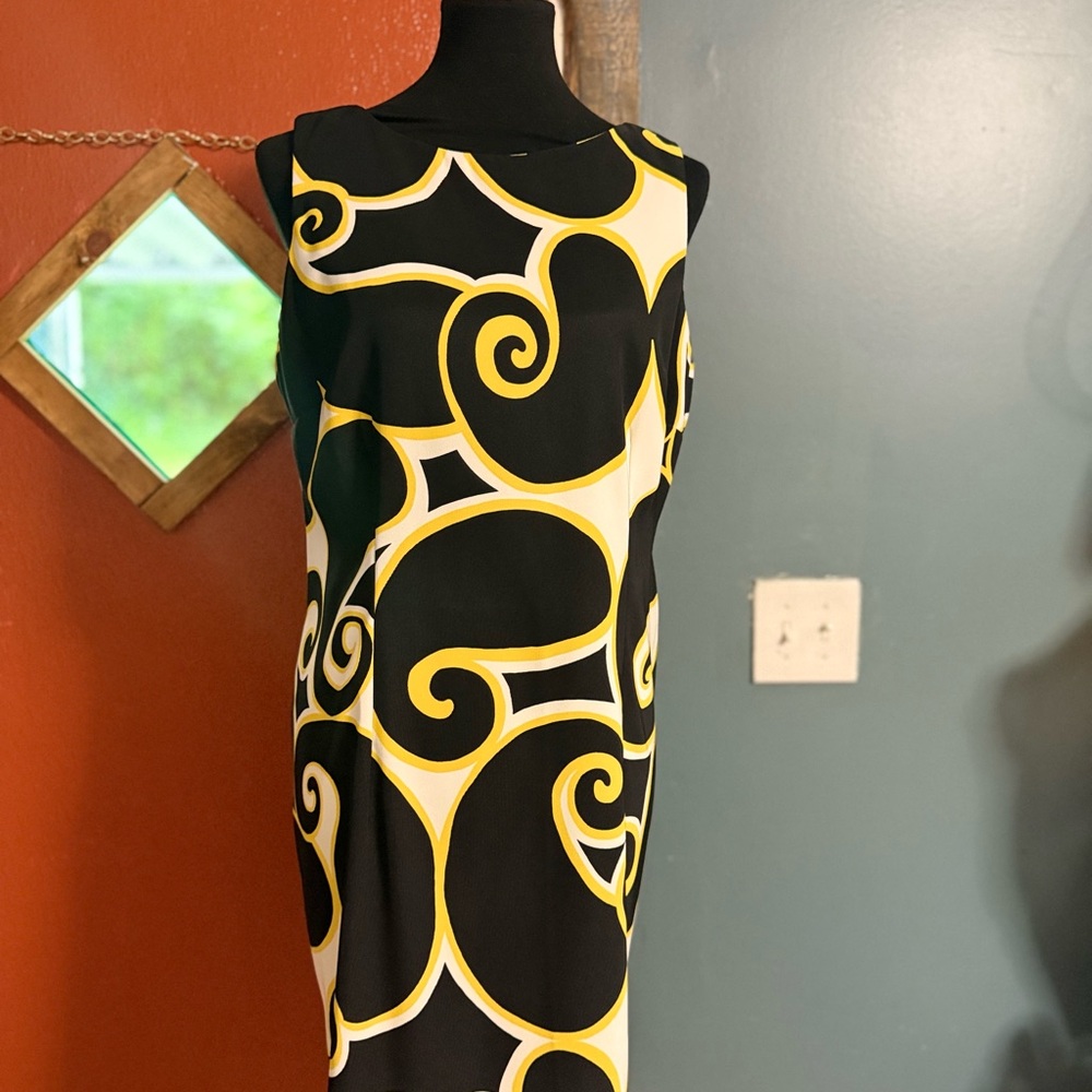 Kim Rogers Black and Gold Asymmetrical Sheath Dress